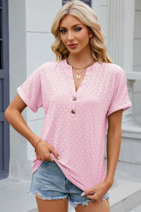 Eyelet Notched Short Sleeve T-Shirt Trandify deal