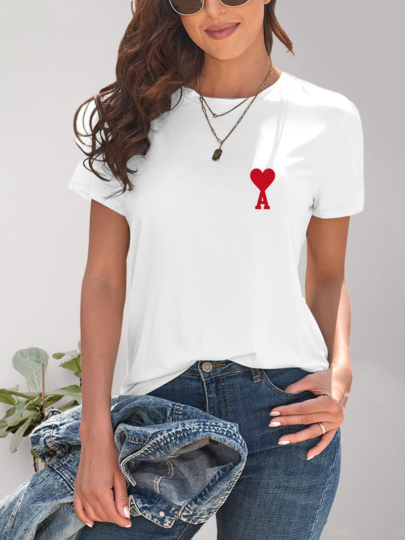 Heart Round Neck Short Sleeve T-Shirt Trandify deal