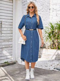 Button Up Dropped Shoulder Denim Dress Trandify deal