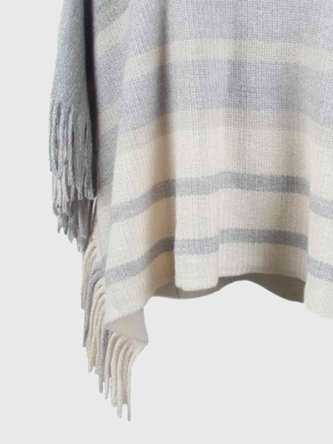 Striped Boat Neck Poncho with Fringes Trandify deal