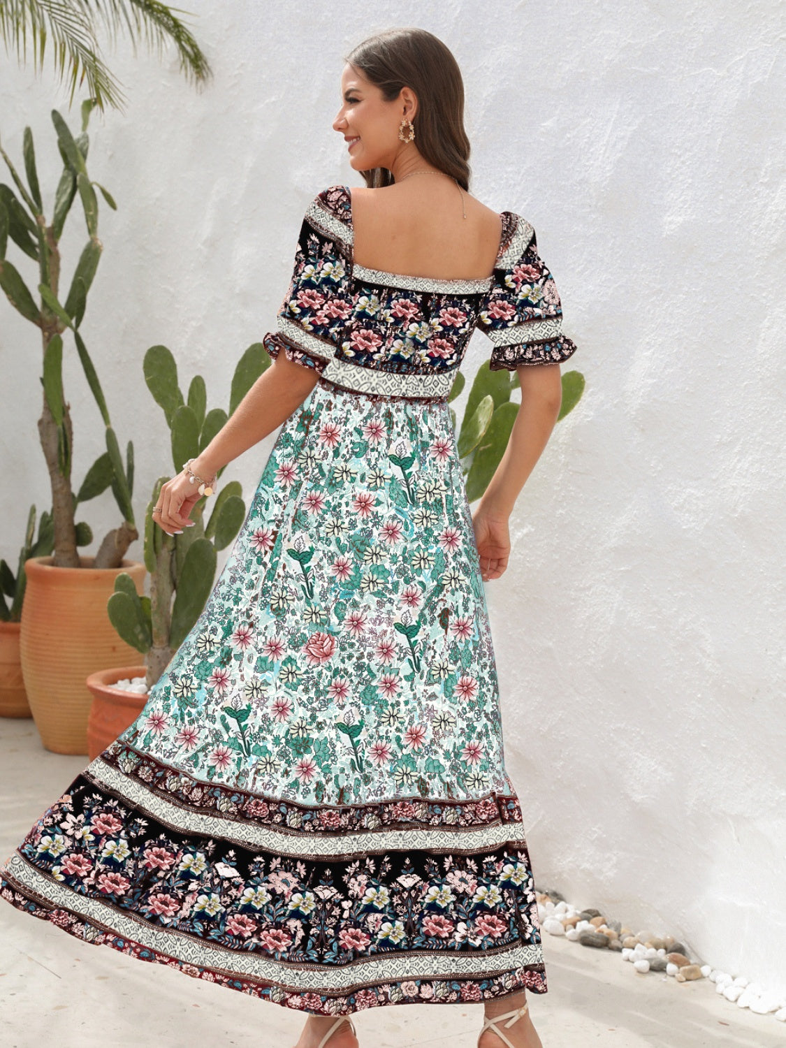 Floral Flounce Sleeve Midi Dress Trandify deal