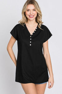 Heimish Full Size Front Button V-Neck Short Sleeve T-Shirt Trandify deal