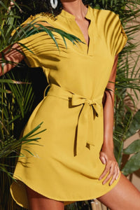 Tied Notched Short Sleeve Dress Trandify deal
