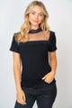 White Birch Mesh Pearl Detail Short Sleeve T-Shirt Trandify deal