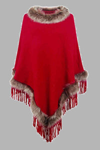 Faux Fur Trim Fringed Poncho Trandify deal