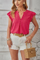 Swiss Dot Ruffled Cap Sleeve T-Shirt Trandify deal