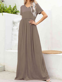 Round Neck Short Sleeve Maxi Dress with Pockets Trandify deal