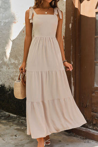 Tie Shoulder Smocked Tiered Dress Trandify deal
