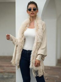 Fringe Open Front Long Sleeve Poncho Trandify deal
