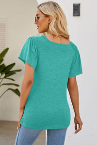 Smocked Round Neck Flutter Sleeve T-Shirt Trandify deal