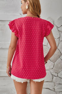 Swiss Dot Ruffled Cap Sleeve T-Shirt Trandify deal