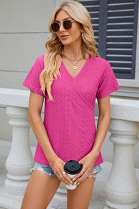 Eyelet Surplice Short Sleeve T-Shirt Trandify deal