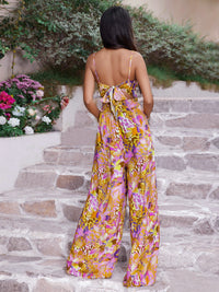 Cutout Printed Spaghetti Strap Jumpsuit Trandify deal