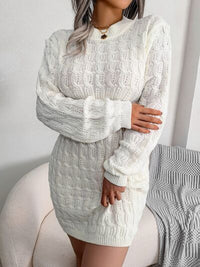 Cable-Knit Round Neck Mini Wrap Sweater Dress Trandify deal