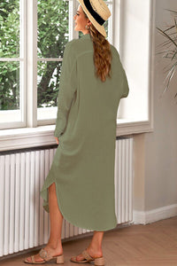 Button Up Long Sleeve Shirt Dress Trandify deal