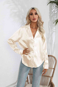 Lapel Collar Button Up Long Sleeve Shirt Trandify deal