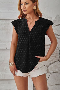 Swiss Dot Ruffled Cap Sleeve T-Shirt Trandify deal