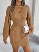 Cable-Knit Cutout Round Neck Slit Sweater dress Trandify deal