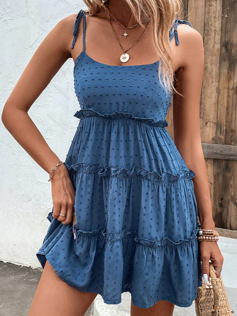 Shiny Frill Spaghetti Strap Tiered Dress Trandify deal