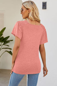Smocked Round Neck Flutter Sleeve T-Shirt Trandify deal