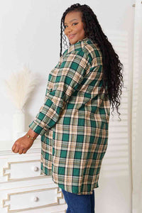 Double Take Plaid Collared Neck Long Sleeve Shirt Trandify deal