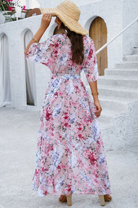 Devine Printed Tied Half Sleeve Slit Dress Trandify deal