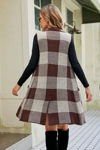 Plaid Open Front Sleeveless Cardigan with Pockets Trandify deal