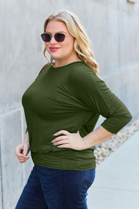 Basic Bae Full Size Round Neck Batwing Sleeve Blouse Trandify deal
