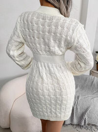 Cable-Knit Round Neck Mini Wrap Sweater Dress Trandify deal