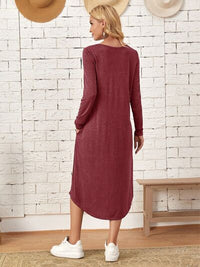 Pocketed Round Neck Long Sleeve Tee Dress Trandify deal