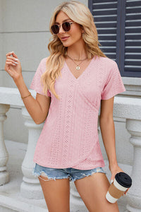 Eyelet Surplice Short Sleeve T-Shirt Trandify deal