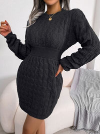 Cable-Knit Round Neck Mini Wrap Sweater Dress Trandify deal