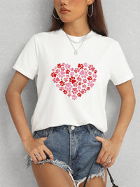 Heart Round Neck Short Sleeve T-Shirt Trandify deal