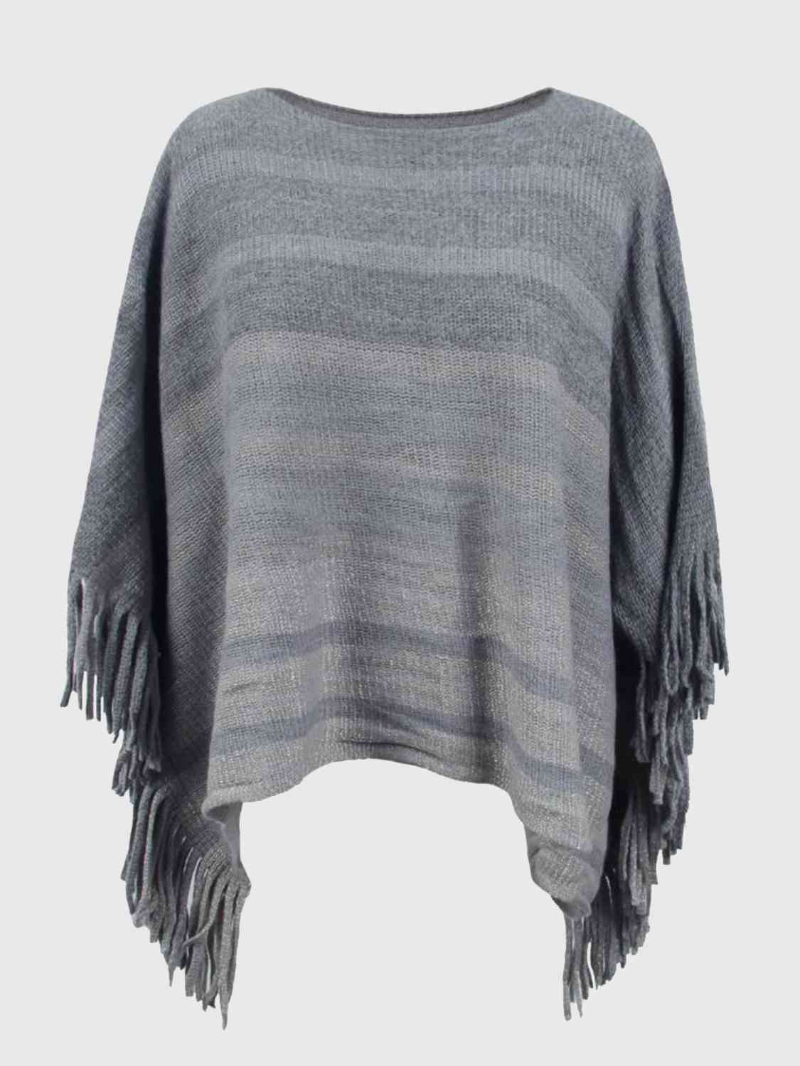 Striped Boat Neck Poncho with Fringes Trandify deal