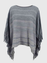 Striped Boat Neck Poncho with Fringes Trandify deal