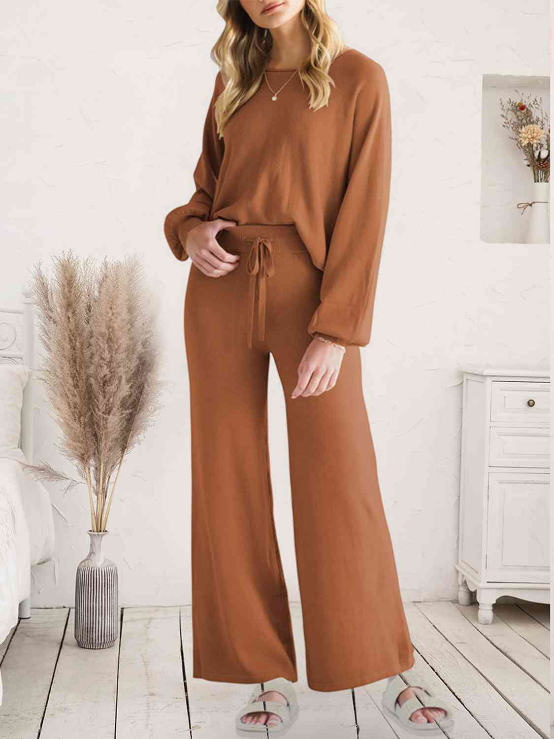 Long Sleeve Lounge Top and Drawstring Pants Set Trandify deal