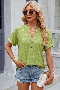 Eyelet Notched Short Sleeve T-Shirt Trandify deal