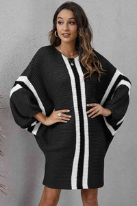 Ribbed Round Neck Long Sleeve Sweater Dress Trandify deal