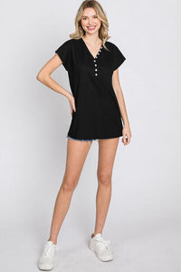 Heimish Full Size Front Button V-Neck Short Sleeve T-Shirt Trandify deal