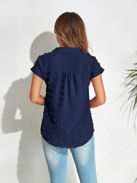 Swiss Dot Button Up Cap Sleeve Shirt Trandify deal