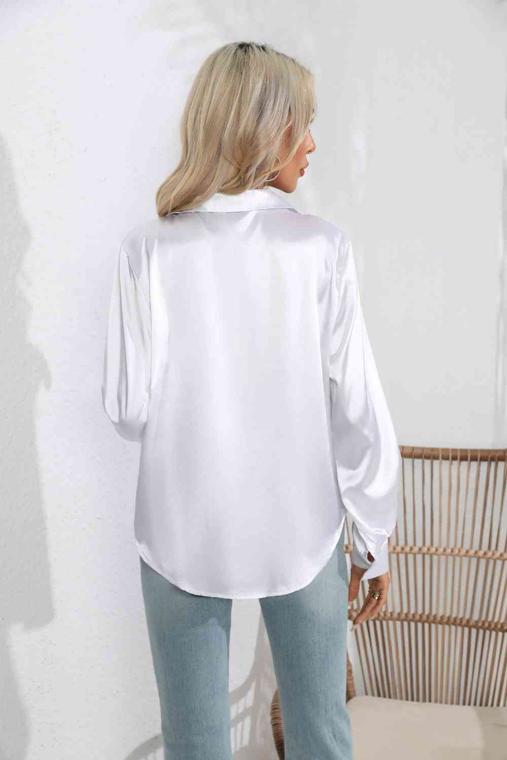 Lapel Collar Button Up Long Sleeve Shirt Trandify deal