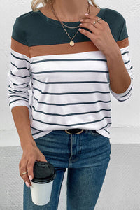 Perfee Striped Round Neck Long Sleeve T-Shirt Trandify deal