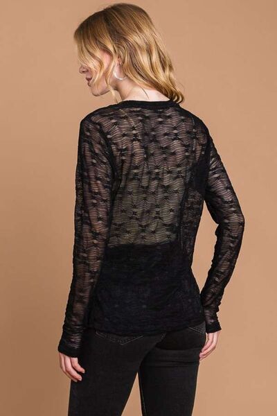 Culture Code Full Size Round Neck Mesh Perspective Top Trandify deal