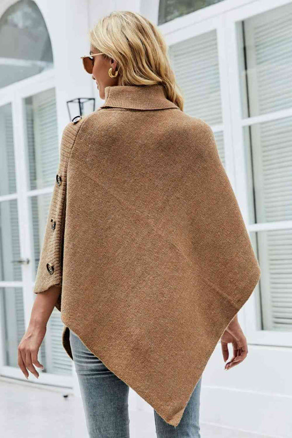 Turtleneck Buttoned Poncho Trandify deal