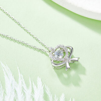 Moissanite 925 Sterling Silver Bow & Heart Necklace Trandify deal