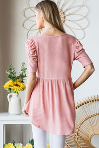 Heimish Full Size Waffle Knit V-Neck Babydoll Top Trandify deal
