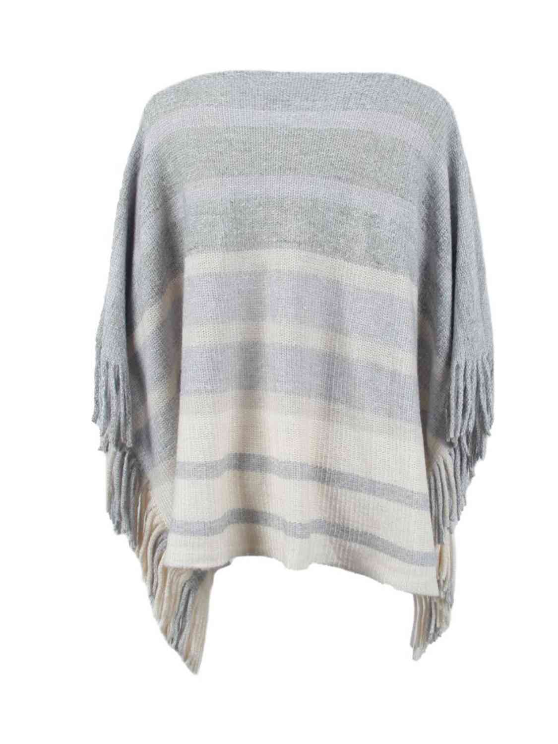 Striped Boat Neck Poncho with Fringes Trandify deal