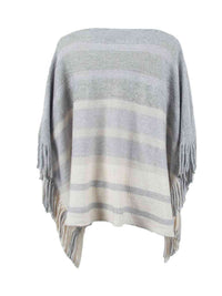 Striped Boat Neck Poncho with Fringes Trandify deal