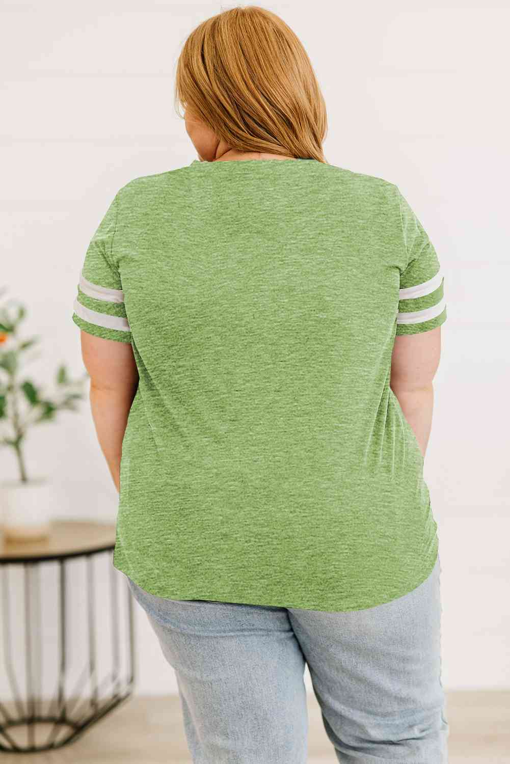Plus Size Striped V-Neck Tee Shirt Trandify deal