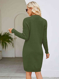 Cable-Knit V-Neck Mini Sweater Dress Trandify deal